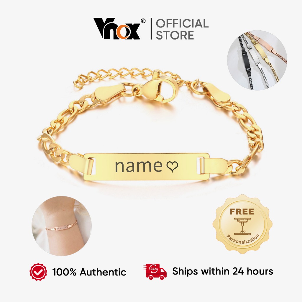 Vnox Marca Pulseira Personalizada Para Bebê Com Nomes Gravados Novas Jóias De Aço Inoxidável Folheadas A Ouro em Oferta na Shopee
