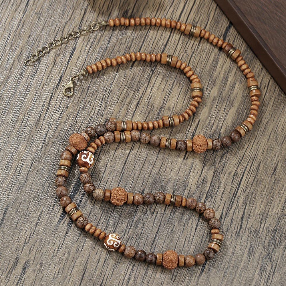 Boho Natural Casca De Coco Contas De Madeira Colar Masculino Artesanal Charme Frisado Longo Moda Oração Budista Yoga Jói
