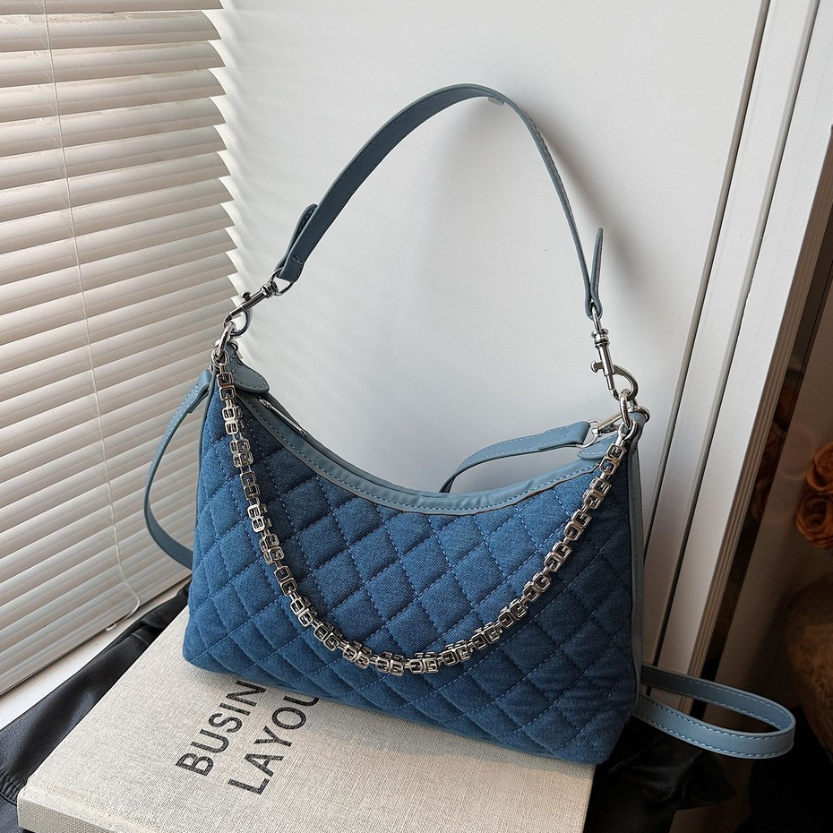 Bolsa de corrente de diamante feminina novo estilo bolsa jeans bolsa Crossbody bolsa de ombro bolsa de lona