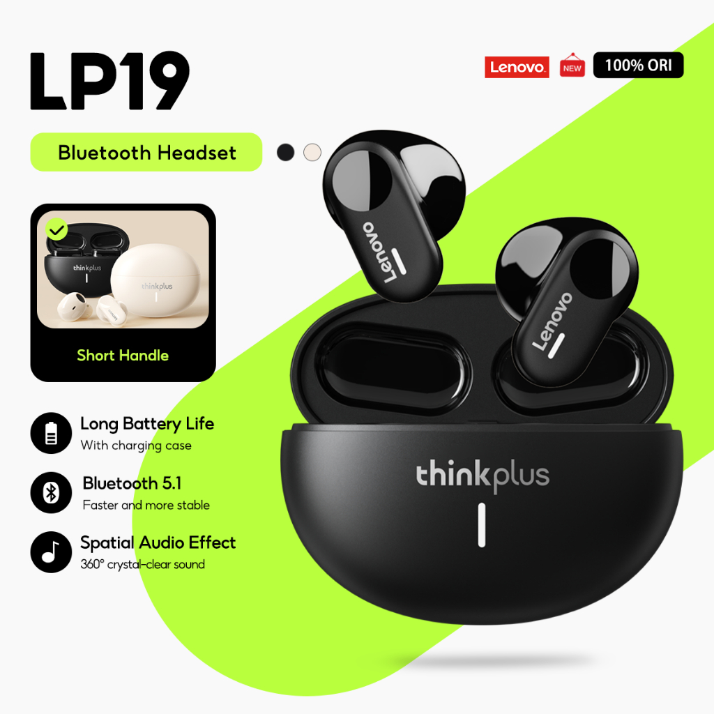Lenovo Mini Fones De Ouvido LP19 Sem Fio Bluetooth Semi Intra-Auriculares Hifi Estéreo À Prova D'água Controle De Toque em Oferta na Shopee