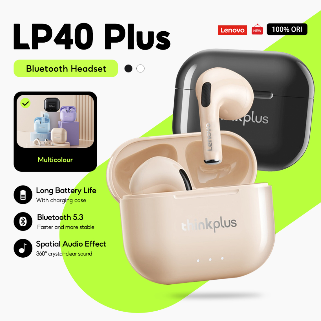 Lenovo Fones De Ouvido LP40 Plus LP40 Ii Verdadeiro Sem Fio Bluetooth Fone HD Estéreo Baixa Latência Esportes Jogos Com em Oferta na Shopee