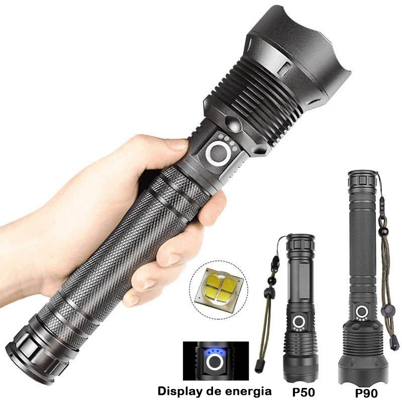 ‌Lanterna P50/P90 LED 5000lm 3 Modos 5000MAH- Recarregável IPX7 para Acampamento, Pesca e Emergência