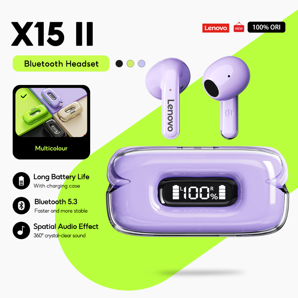 Lenovo Fones De Ouvido Thinkplus X15 II Bluetooth 5.3 Fone Sem Fio Com Microfone À Prova Dwaterproof Água Alta Fidelidad - Audio