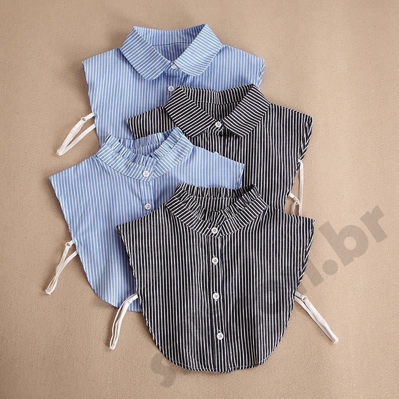 Gola Falsa Listrada Removível Feminina – Estilo Camisa Clássica para Look Elegante