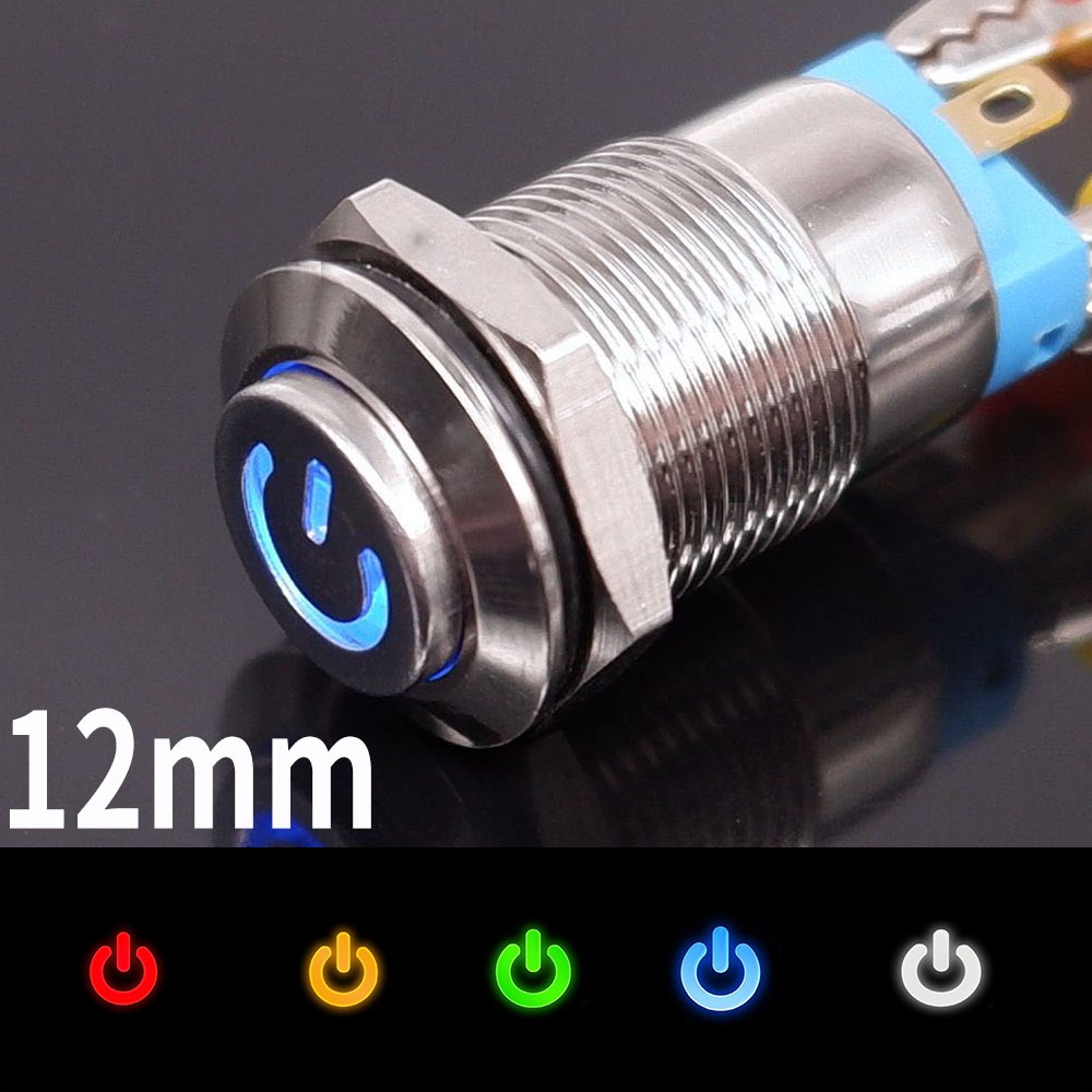 Interruptor De Botão De Metal De 12mm , À Prova D'água , Liga/Desliga , Travamento Automático Fixo , Símbolo De Energia