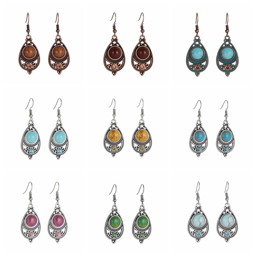 Boho Contas De Pedra Natural Brinco Para Mulheres Geométrico Ouro Prata Banhado A Gota De Água Brincos Vintage Moda Jóia