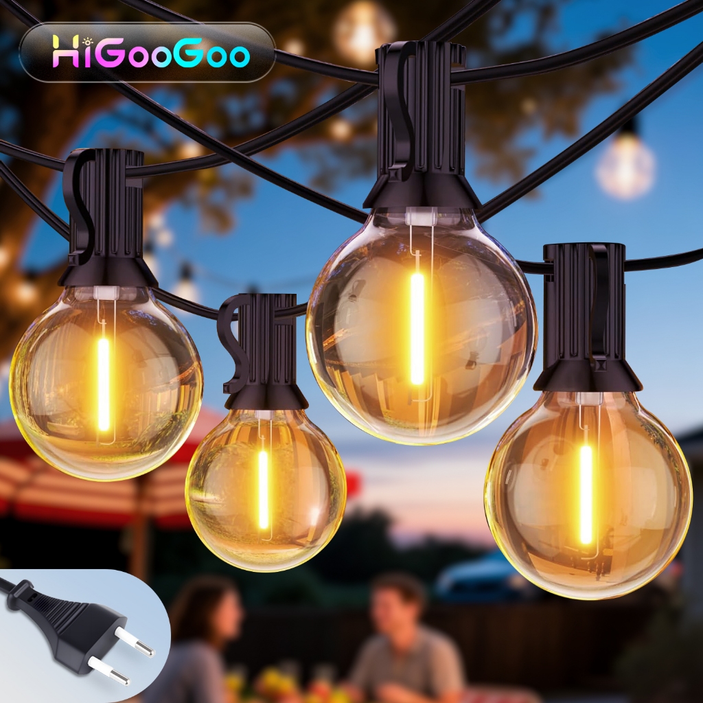 HiGooGoo Inquebrável Varal De Luz Cordão Carnaval Natal Iluminação Gambiarra 30m Com 55 Lâmpadas Led 110V/127V/220V em Oferta na Shopee