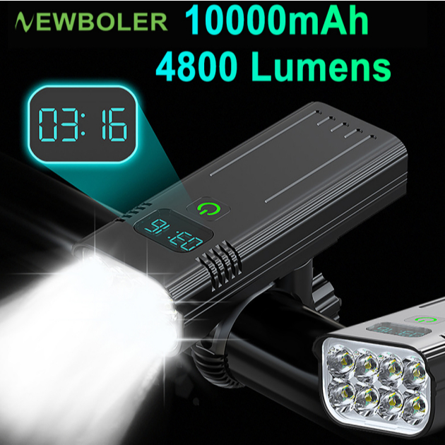NEWBOLER 4800 Lumens Luz de bicicleta 10000 mA impermeável Luz de bicicleta ultra brilhante dianteira em Oferta na Shopee