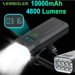 NEWBOLER 4800 Lumens Luz de bicicleta 10000 mA impermeável Luz de bicicleta ultra brilhante dianteira