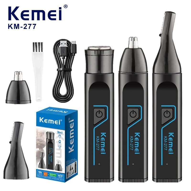 Kemei KM-277 Barbeador Elétrico Orelha/Sobrancelhas/Nariz Aparador De Pêlos 3 Em 1 Kit Mini Portátil Do Corpo Navalha De em Oferta na Shopee