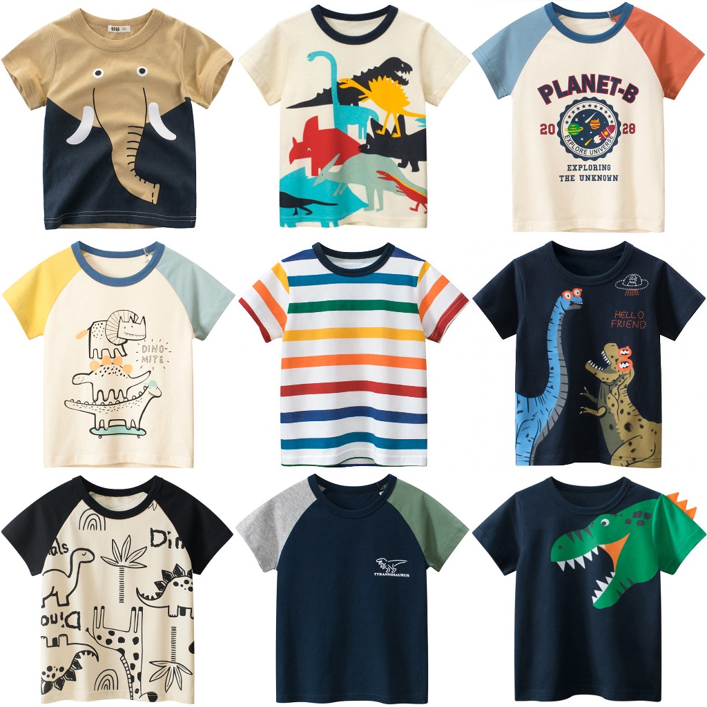 Meninos T Camisa Criança Listra Colorida Crianças Dinossauro Camiseta Topos Menino Manga Curta Raglan Animal Moda Roupas