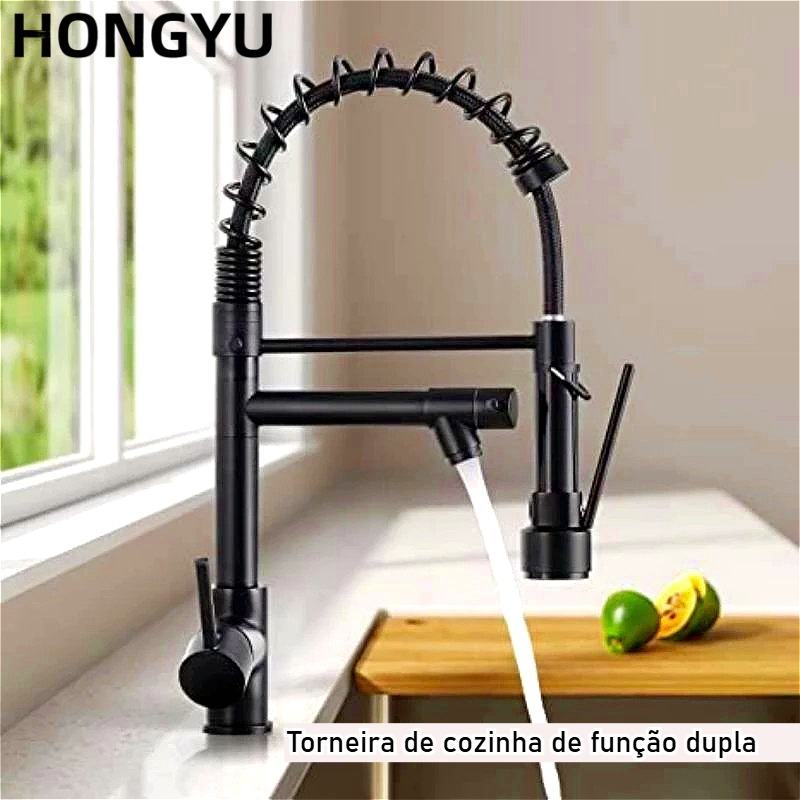 Torneira De Cozinha Gourmet Alça Única Com Extensor De Spray Tubo De Água Flexível Superio...
