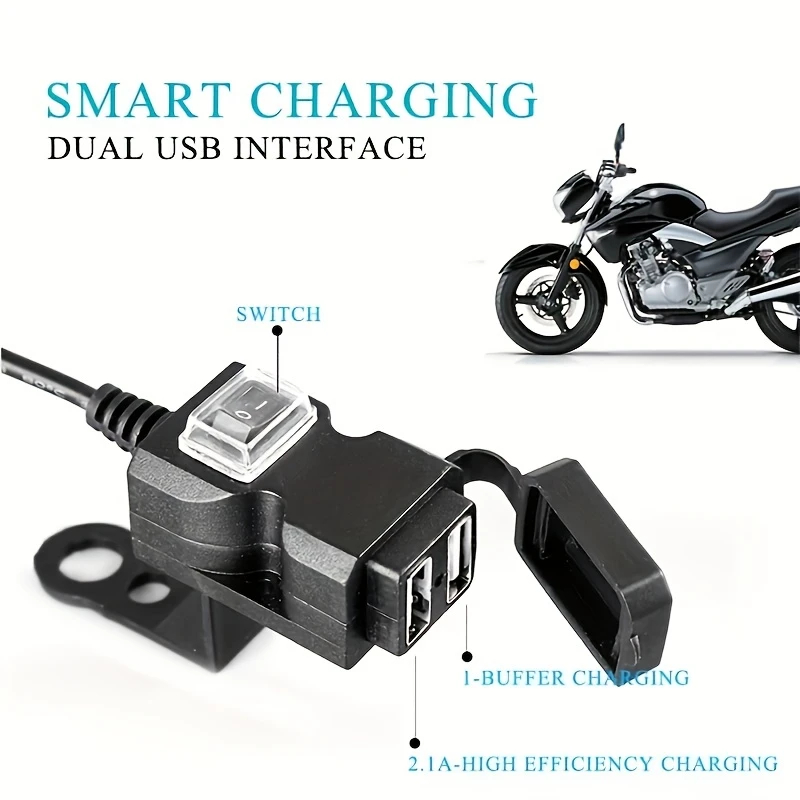 Carregador De Guiador De Moto À Prova D'água 12V Fonte De Alimentação USB Dupla Para Telefone Móvel