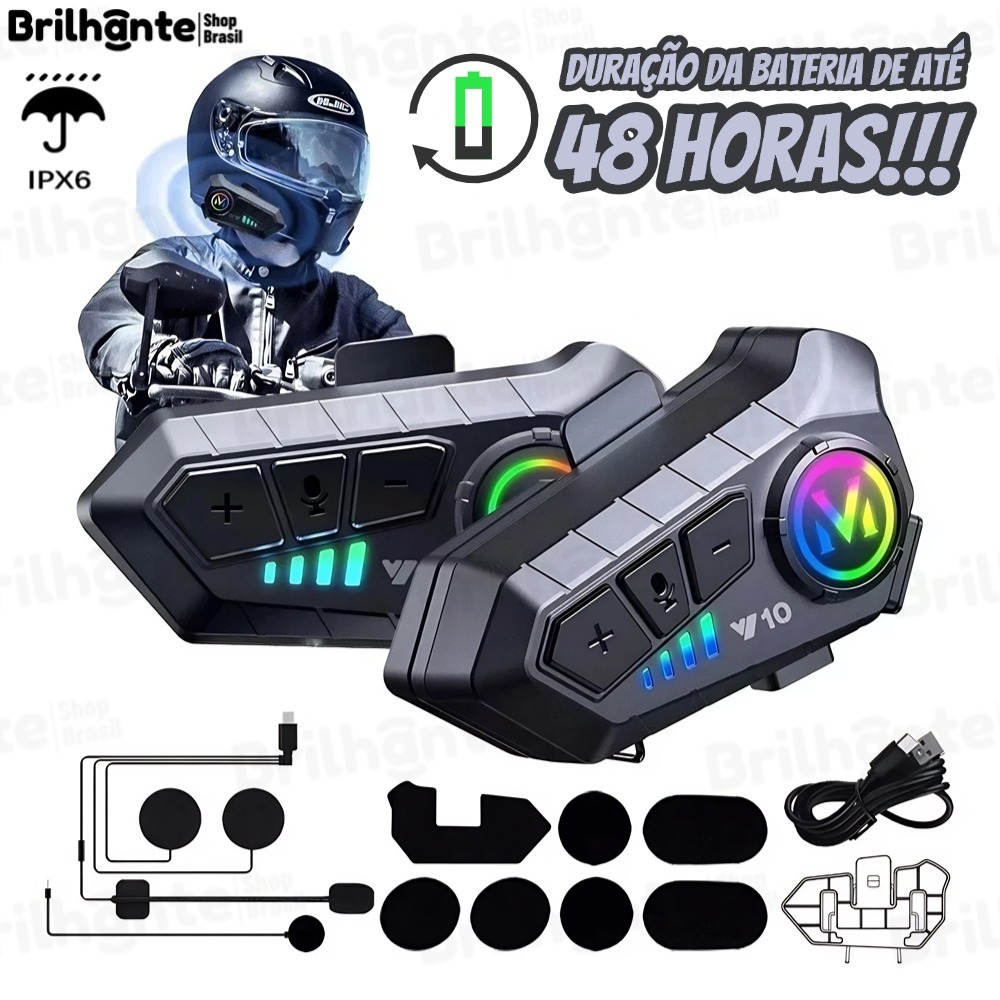 Y10 Motocicleta Sem Fio Bluetooth 5.3 Fone de Ouvido Capacete Kit de Chamadas Mãos Livres ...