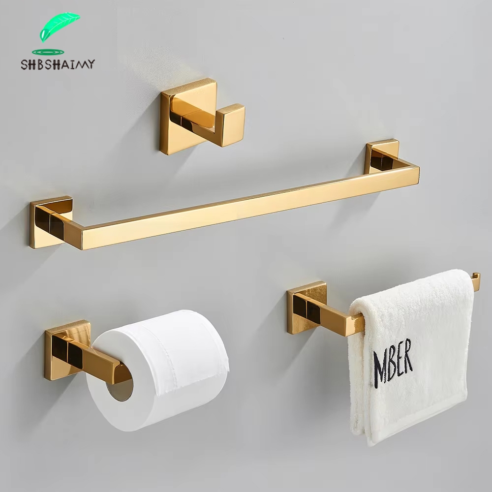 Kit Acessórios De Banheiro Dourado Gancho Para Robe Barra De Toalha Suporte De Papel Higiê...