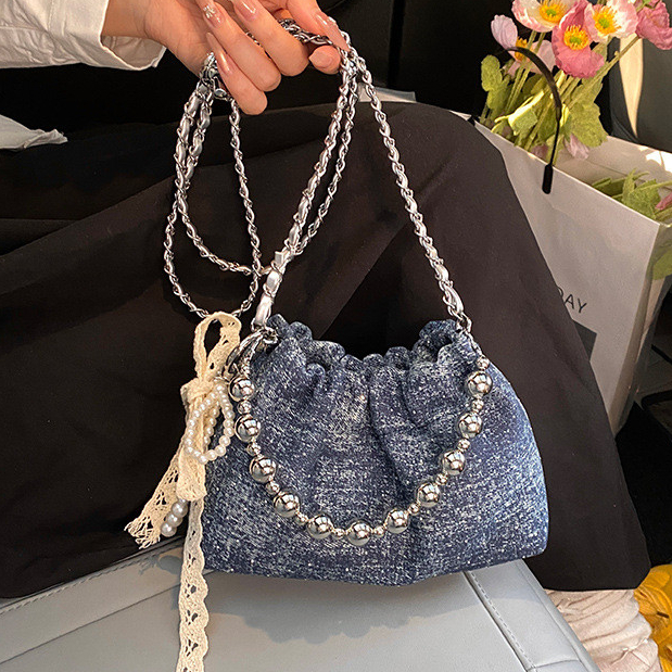 Novo estilo nuvem corrente bolsa feminina plissada bolsa de ombro crossbody bolsa jeans crossbody