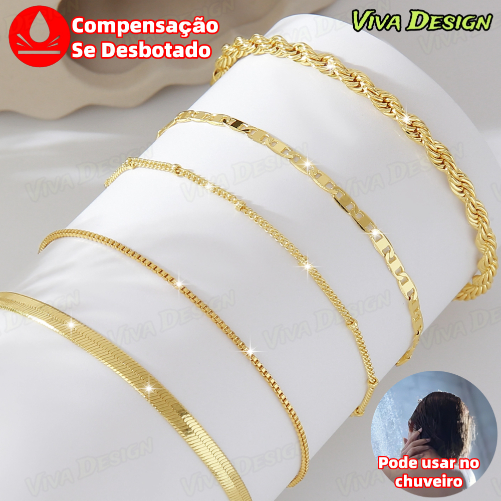 Conjunto de Pulseiras de  Aço inoxidável com 5 Peças, Estilo Minimalista, Joia que Não Desbota, Presente para Mulheres em Oferta na Shopee
