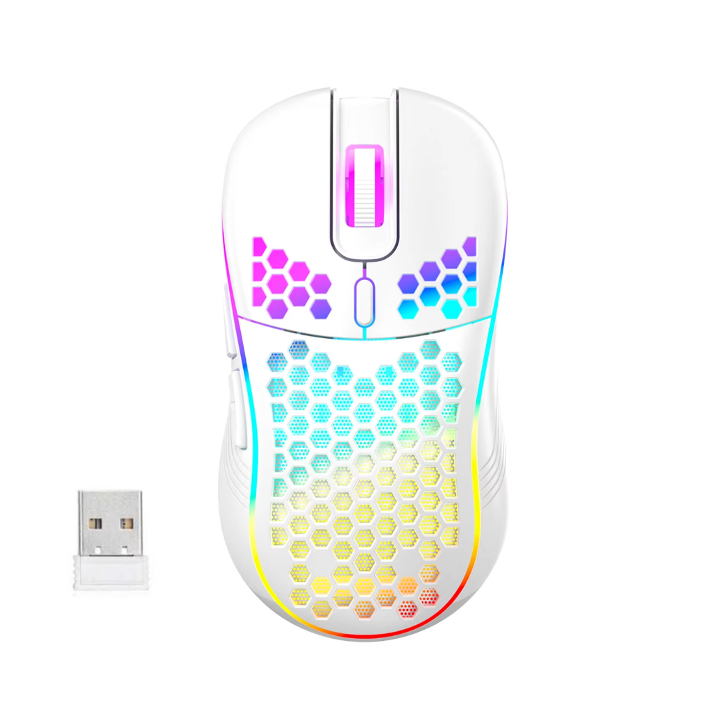Mouse Para Jogos Sem Fio 7200 DPI Recarregável RGB Gamer Com Favo De Mel De Computador