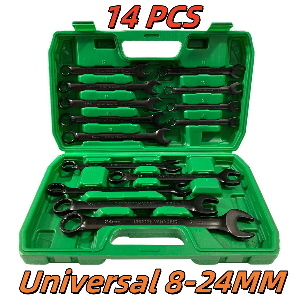 Kit Jogo De Chave Combinada 8 A 24 mm Boca Estrela Aço Cromo Profissional Maleta 14 Peças