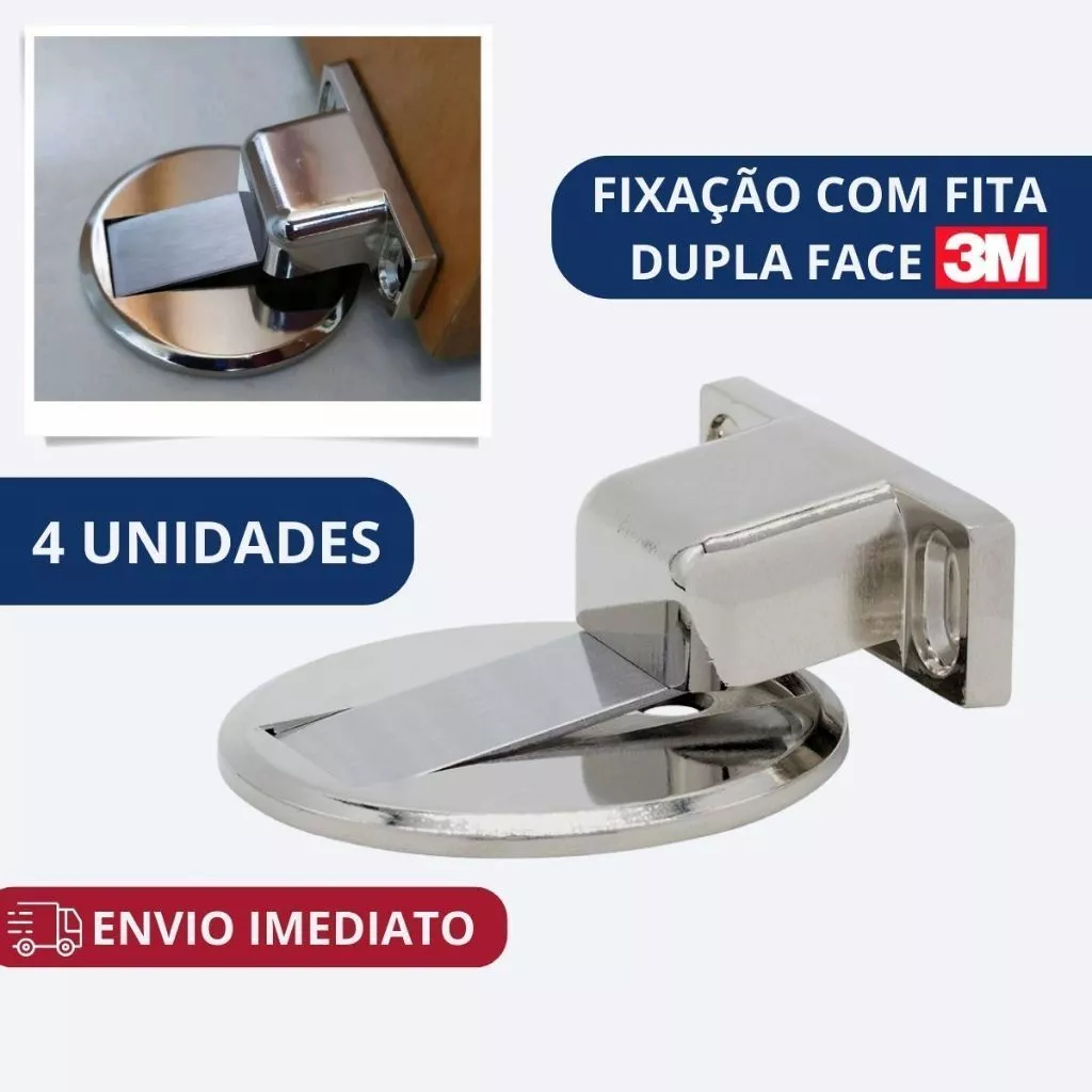 Kit 1/2/4 Prendedor de Porta Magnético Slim Cromado