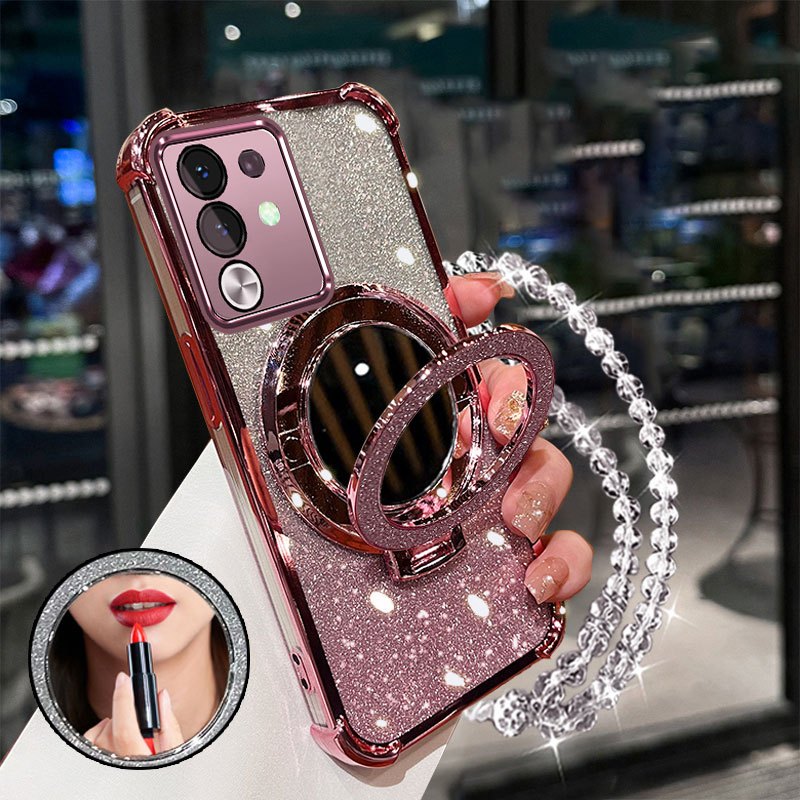 Capa Para vivo Y29 4G , airbag De Quatro Cantos , material anti-Queda , Espelho De Maquiagem , Suporte Telefone , Função