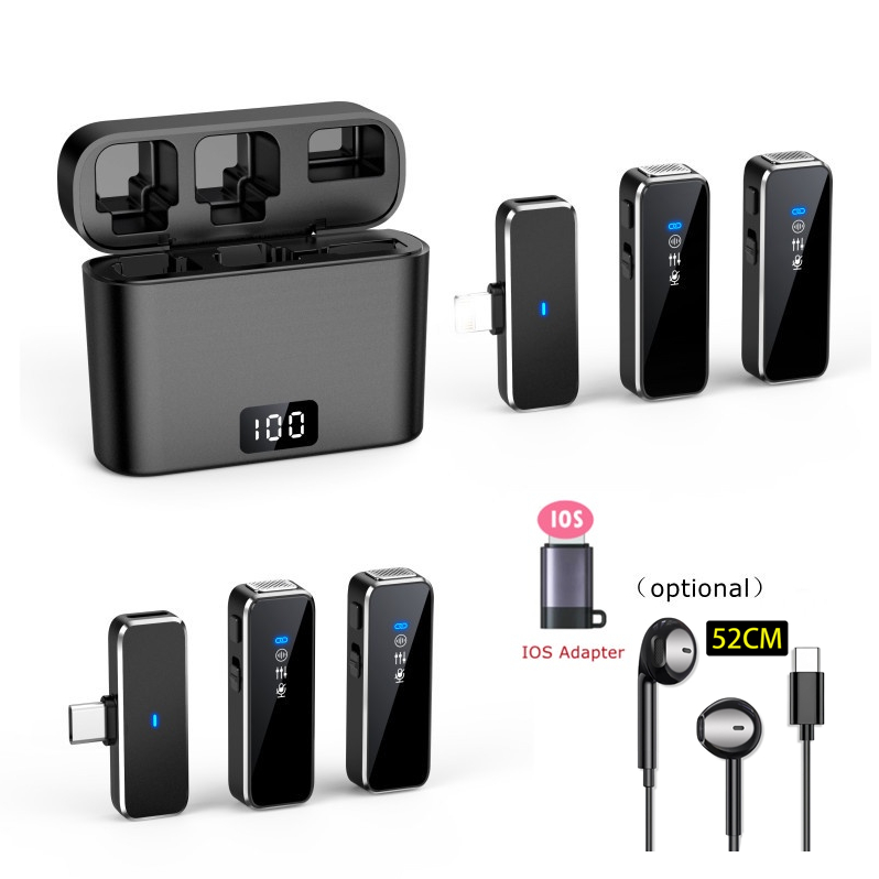 Mini Microfone De Lapela Sem Fio 2 Com Display LCD Gravação De Redução De Ruído Para Telefone iPhone Type C