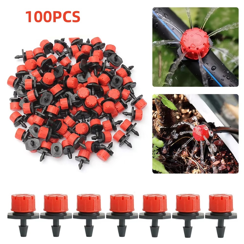 Kit com 100 Unidades Gotejador Micro Irrigação Ajustável 0-70 L/h p/ Jardim, Vaso e Agricultura