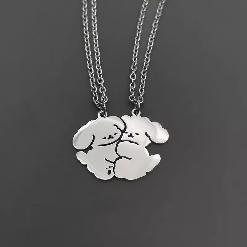 Estilo Minimalista Elegante Abraçando Filhote De Cachorro Pingente Colar De Casal Para Namorada em Oferta na Shopee