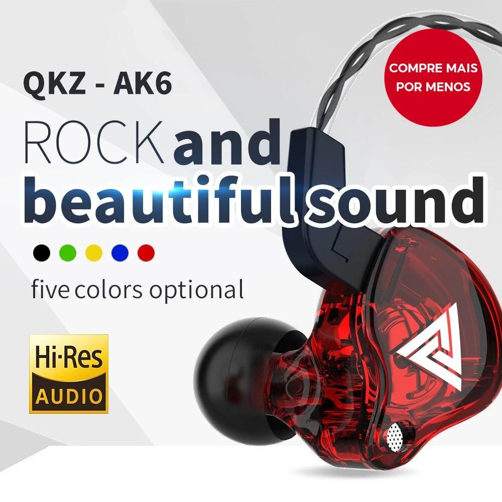 Fone de ouvido com fio com microfone cobre driver fone de ouvido esportivo baixo estéreo QKZ