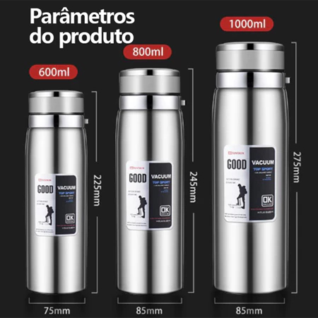 Garrafa 1000ml Aço Inoxidável Térmico Com Infusão De Capuz Prateado Effeclog Caphé Alça em Oferta na Shopee