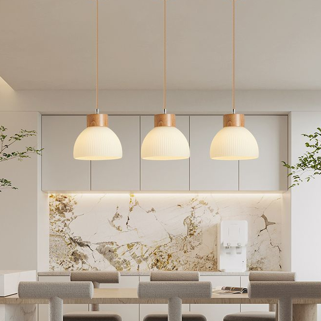 Lustres De Teto De Vidro Minimalistas Estilo Pastoral Japonês , Luminária Pendente De Madeira Led , Mesa De Jantar , Cor