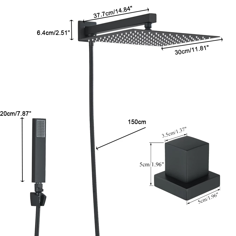 Chuveiro Quadrado De Aço Inoxidável 30x30 Cm Com Obturador E De Mão Luxuoso Kit Completo De 30 * 30cm