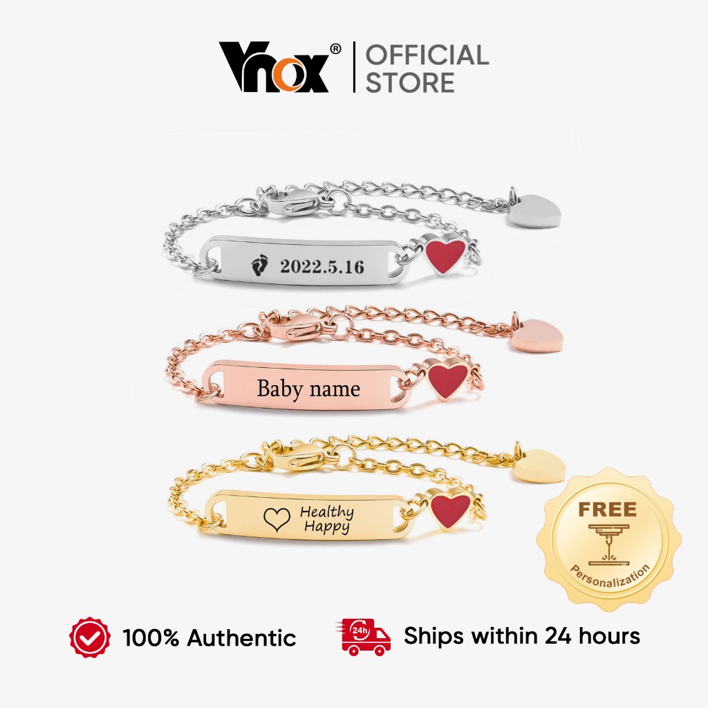 Vnox Pulseira De Bebê Com Nome De Coração Ajustável Para Crianças De 0-6 Anos em Oferta na Shopee