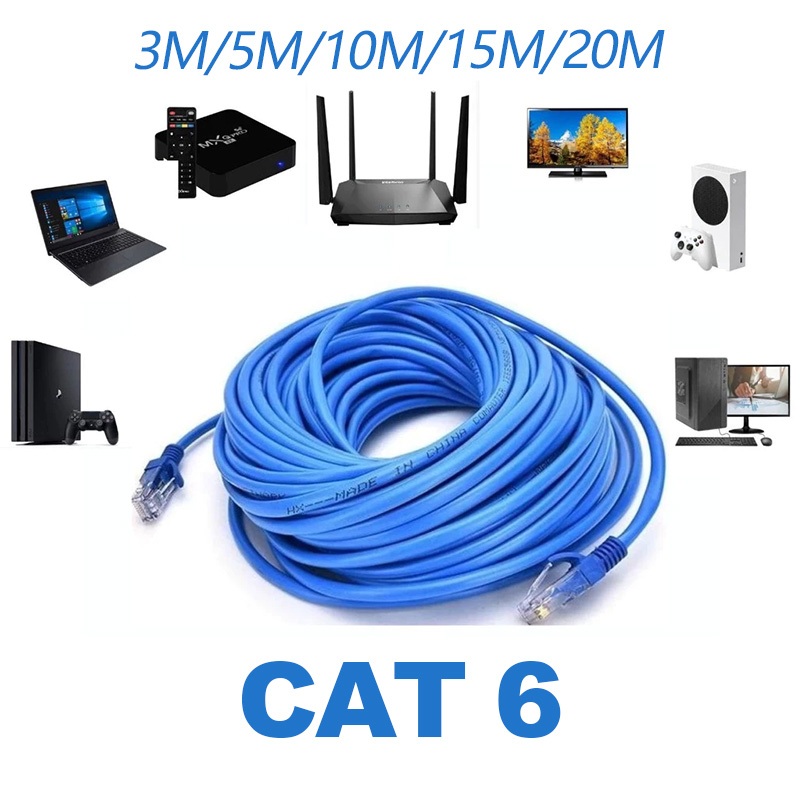 Cabo De Rede Azul RJ45 CAT6 Pc Notebook Router Smart TV Videogame 5/10/15/20 Metros