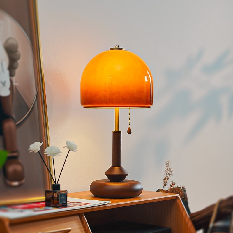 Retro Cogumelo Candeeiro De Mesa Vidro Com Interruptor Cabo Puxar Bauhaus Quarto Lâmpada Cabeceira Sala Estar Estudo Esc