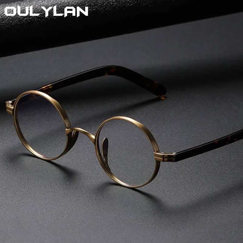 Retro Pequeno Redondo Óculos Quadro Unisex Ultraleve Metal Anti Luz Azul Lente Transparente Ópticos