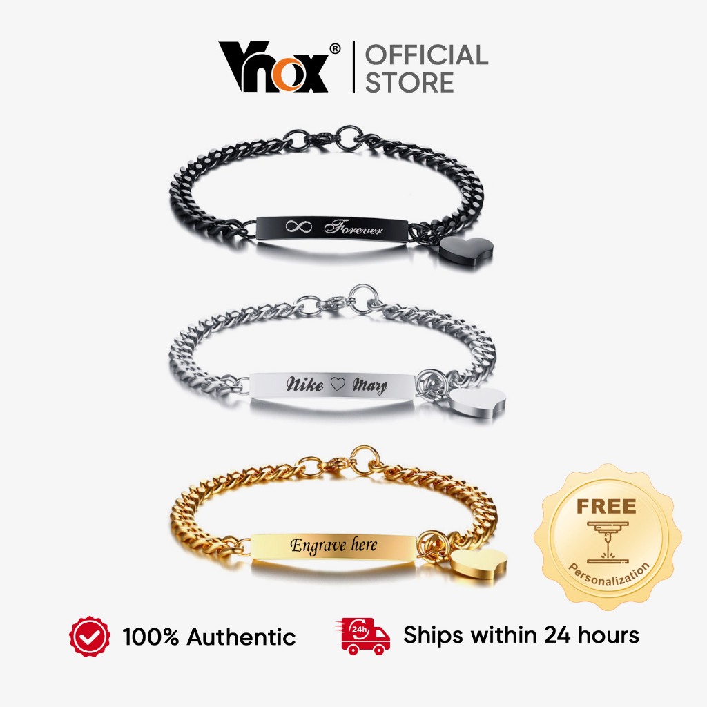 Vnox Women Gold Heart Bracelet Pulseira Coração De Ouro Presente Personalizado De Jóias Gravadas em Oferta na Shopee