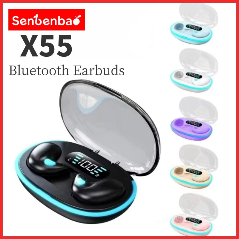 Senbenbao Novo X55 TWS Fones De Ouvido Para Dormir Sem Fio Bluetooth Led Displa Hi-fi Som Estéreo Fone À Prova D'água Co
