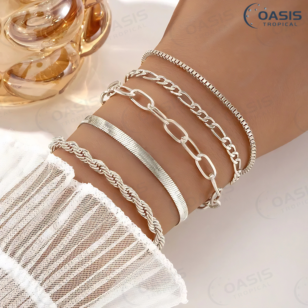 5pcs pulseiras em aço inoxidável hipoalergênico não escurece a prova d’água em Oferta na Shopee