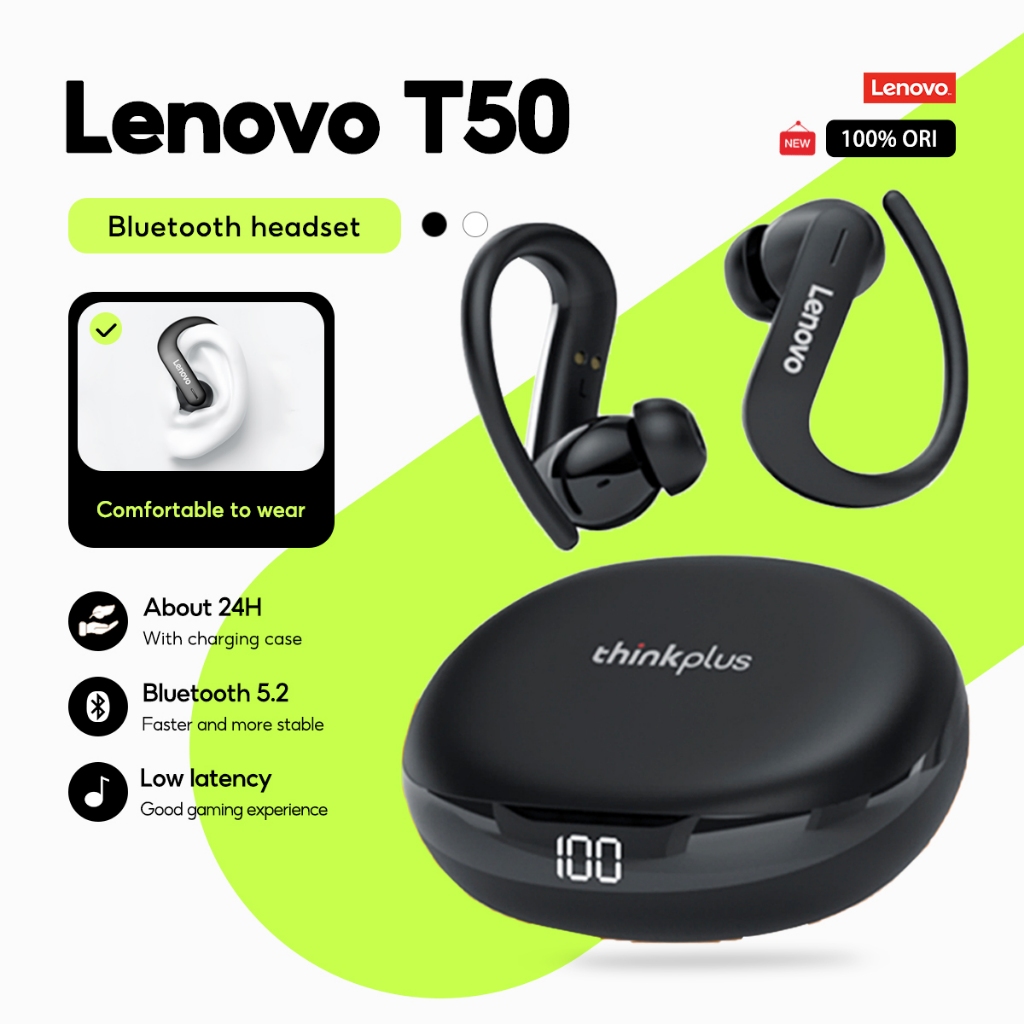 Lenovo Fones De Ouvido T50 Bluetooth Sem Fio Fone À Prova Dwireless Água Com Microfone Esportes Correndo Jogo Alta Fidel - Audio