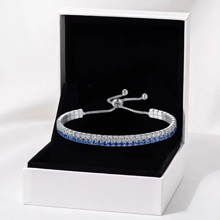 { Pulseira De Diamante Branco Azul Prata S925 } Joias De Design Ajustável Com Combinação De Zircônia De Duas Cores em Oferta na Shopee