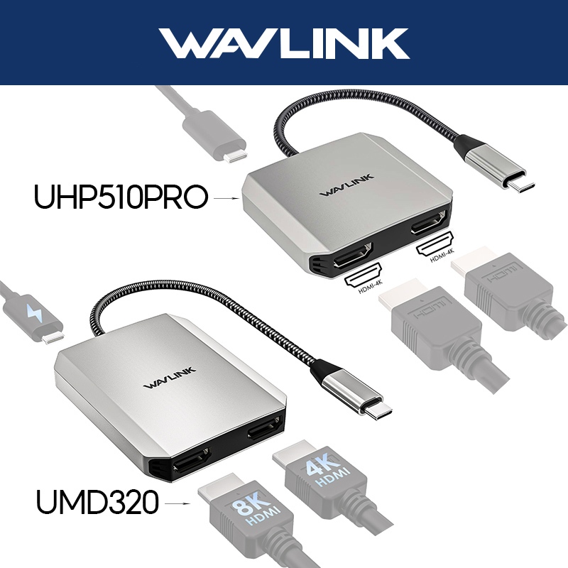 Adaptador WAVLINK USB C Para HDMI Duplo 8K @ 30 Hz Com Fornecimento De Energia D