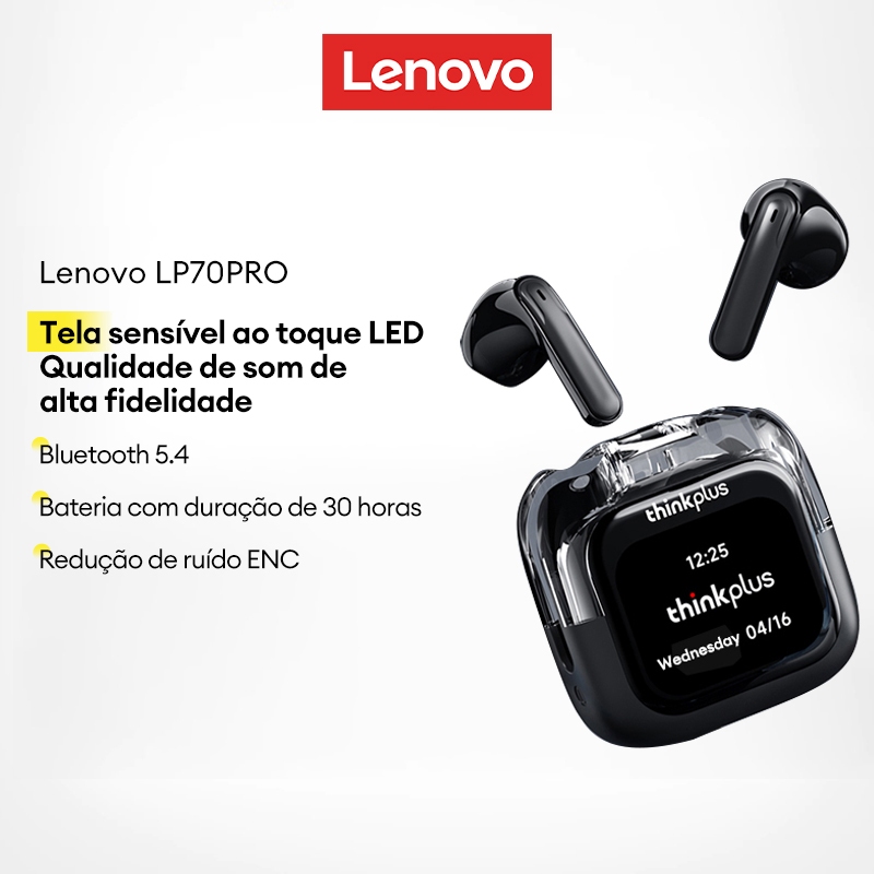 Lenovo LP70 Pro Fone De Ouvido Bluetooth Tela Colorida De Toque Inteligente Com 5 Modos Para Controlar 5.4 em Oferta na Shopee