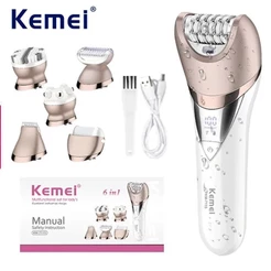Kemei 6 Em 1 Depilador Púbico Barbeador Para Mulheres Biquíni Axila Aparador De Pêlos Pedicure Corpo Esfoliante Lâminas