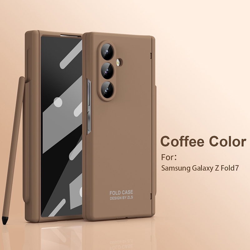 Capa ZFold7 Para Samsung Galaxy Z Fold 7 6 5 4 3 2 Pure Color Simples Pen Slot Dobradiça Pacote Completo Celular À Prova