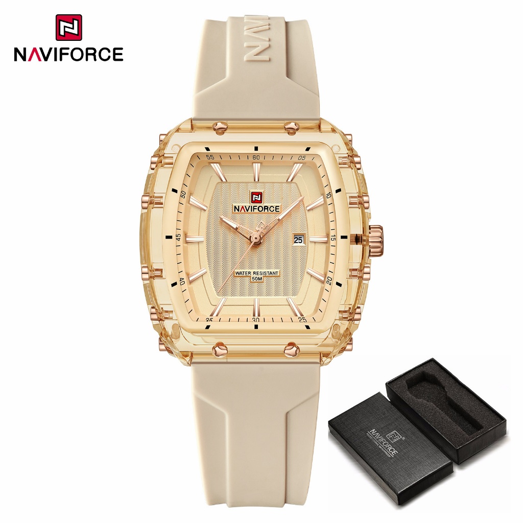NAVIFORCE 7124 Relógio Feminino Com Pulseira De Silicone E Movimento De Calendário De Quartzo
