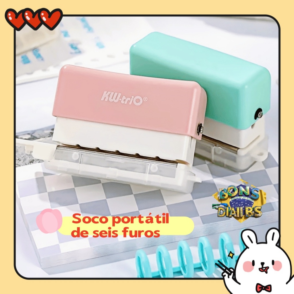 Punções De Papel Perfurador De 6 Furos Mini Cute Puncher Portable Hole for Paper Crafts Planners Binders