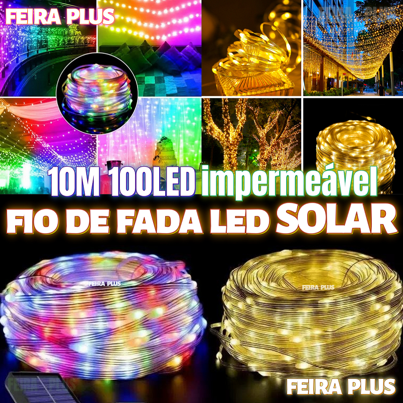 Luzes Natal Pisca-pisca Placa Energia Solar Fio Fada 10m 100 Leds Área Externa 8 Modos Decoração de Casamento em Casa
