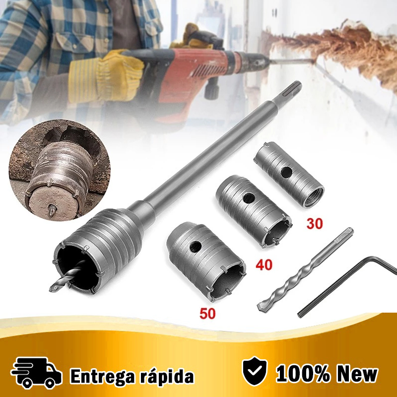Kit 6 Pçs Serra Copo 30 40 50 Mm Concreto Alvenaria Haste Sds Plus P/ Furadeira e Martelete