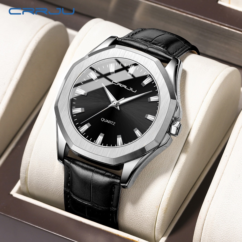 CRRJU Moda Casual Estilo Simples Couro Quartzo Relógio Masculino Impermeável 5015 X - Watches